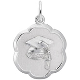 Sterling Silver Graduation Cap Scalloped Disc Charm
